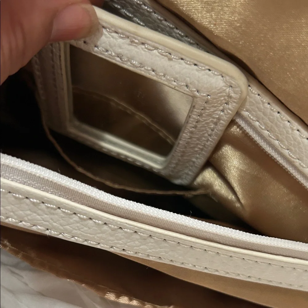 Joy & Iman White and Tan Satchel with Gold Chain